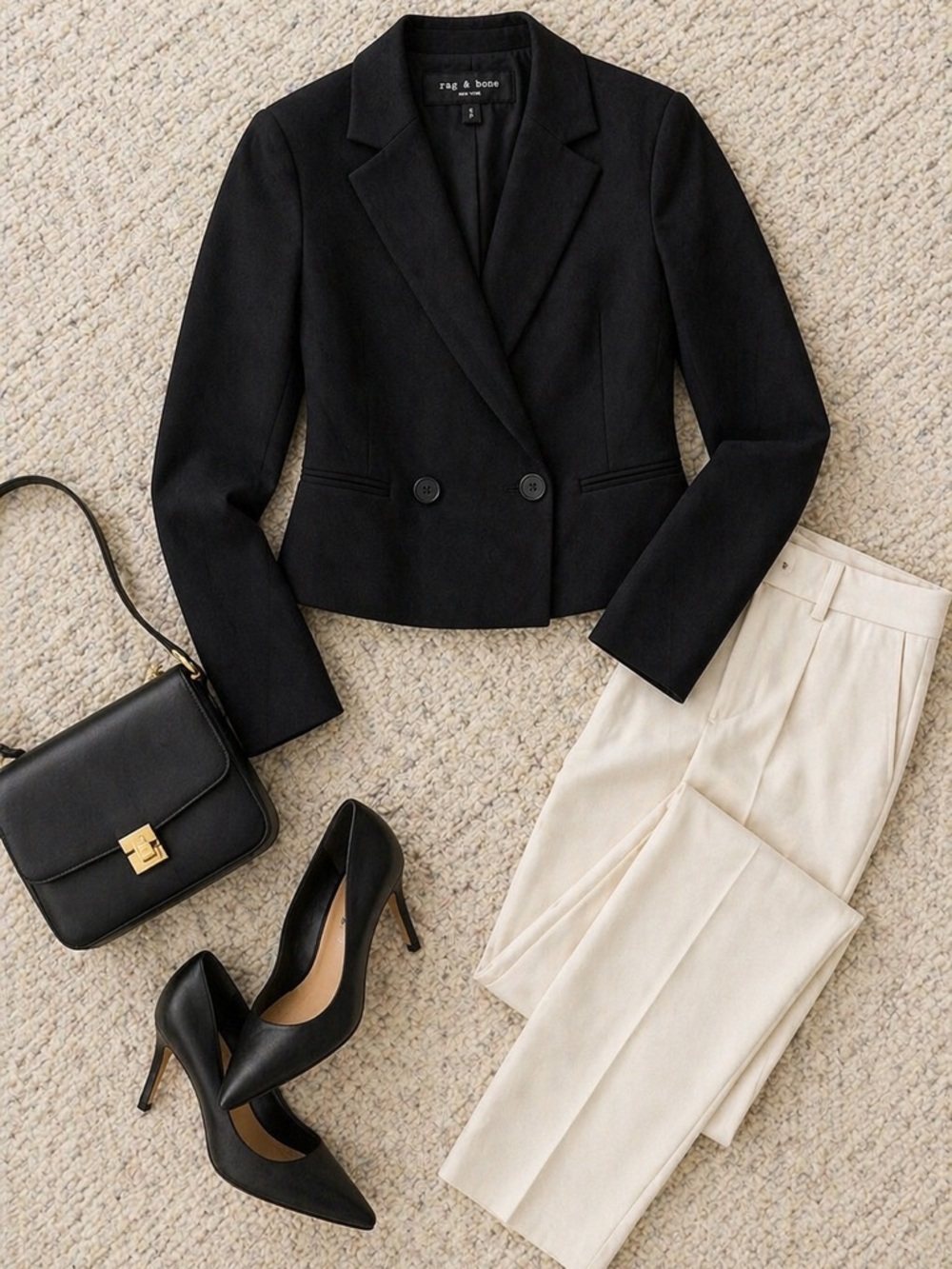 Rag & Bone Joy Cropped Black Blazer Size Small Double Breasted Designer Jacket